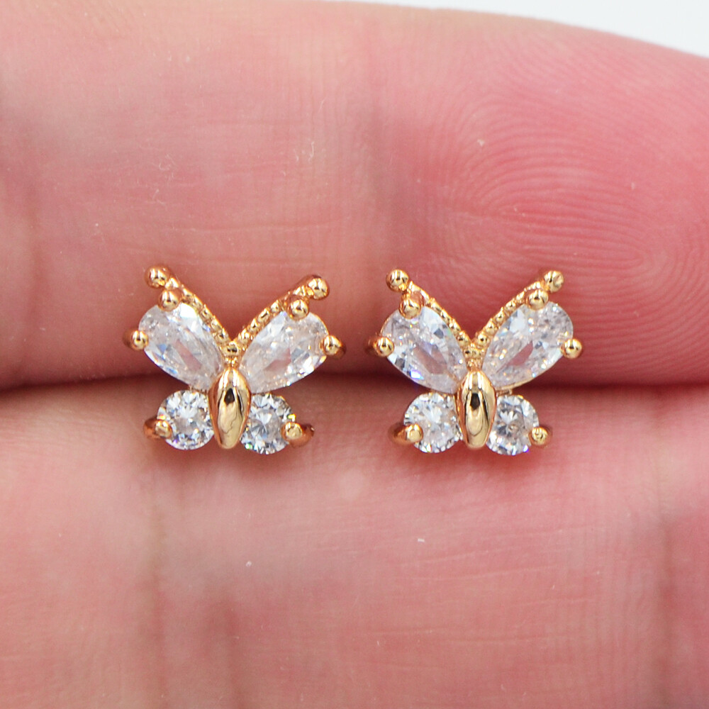 18K Yellow Gold Filled Women Multicolor Topaz Cute Butterfly Stud Earrings