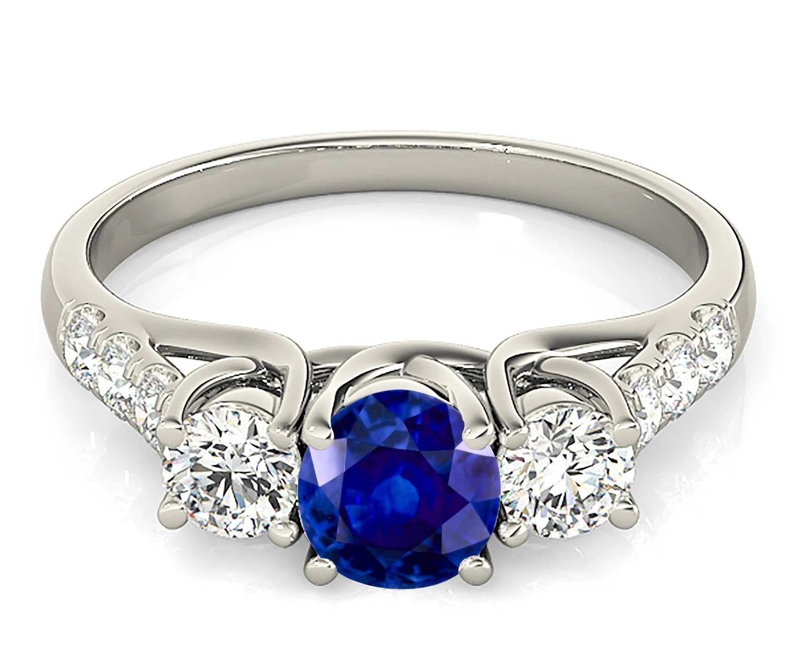 2.00 Ct Round Cut Natural Sapphire Diamond Engagement Ring 14K White Gold Size 6