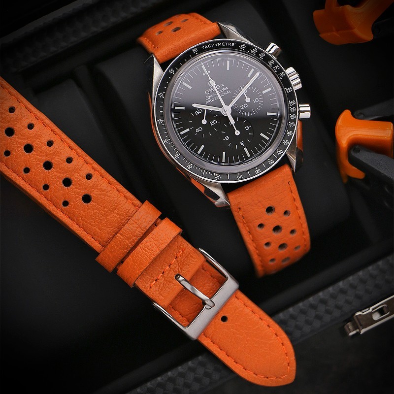 DASSARI Perforated Leather Rally Watch Band Strap (Short, Standard, Long) 20mm