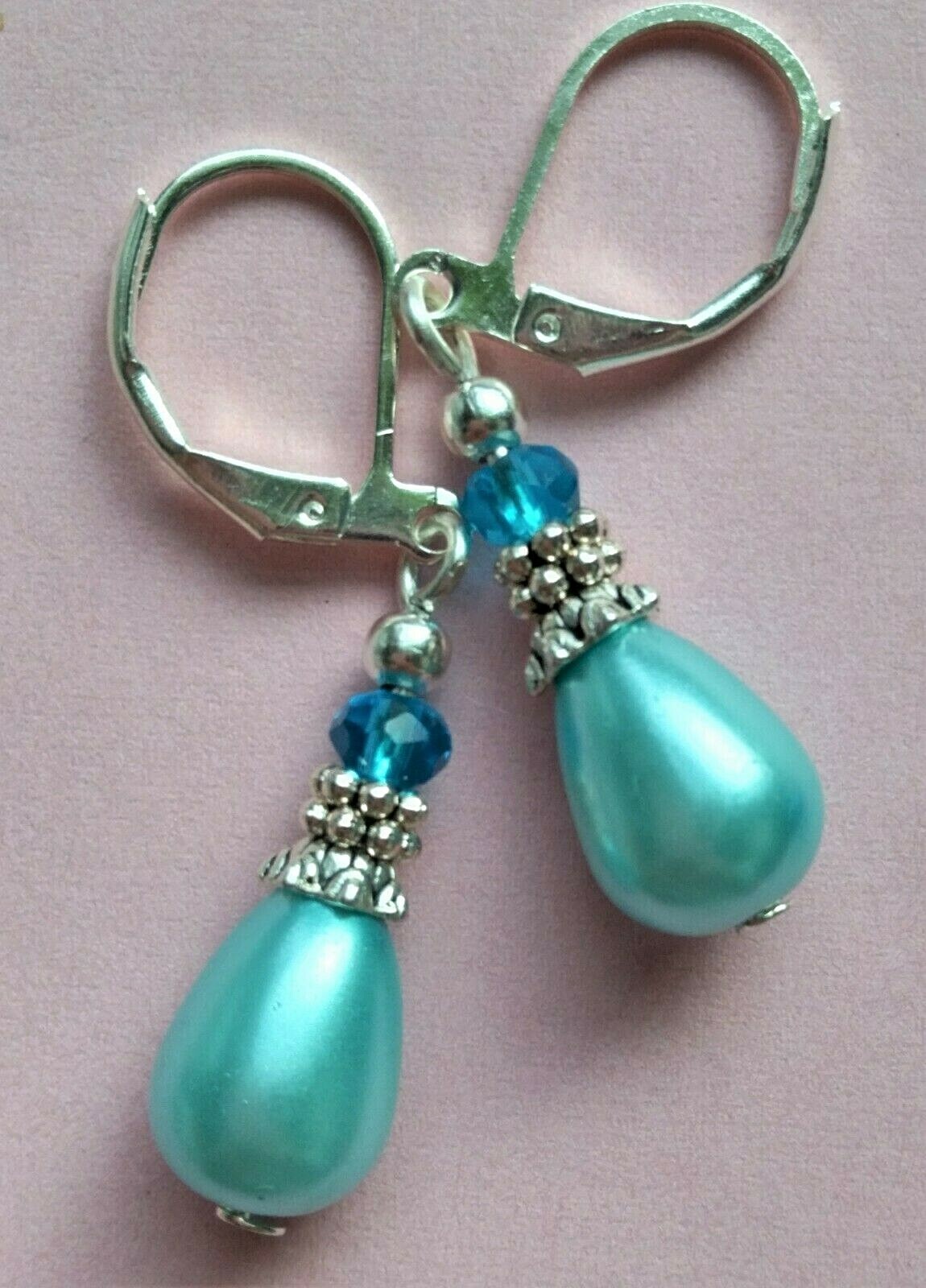 GLASS PEARL TEAR DROPS Lever back handcrafted YOU CHOOSE xx