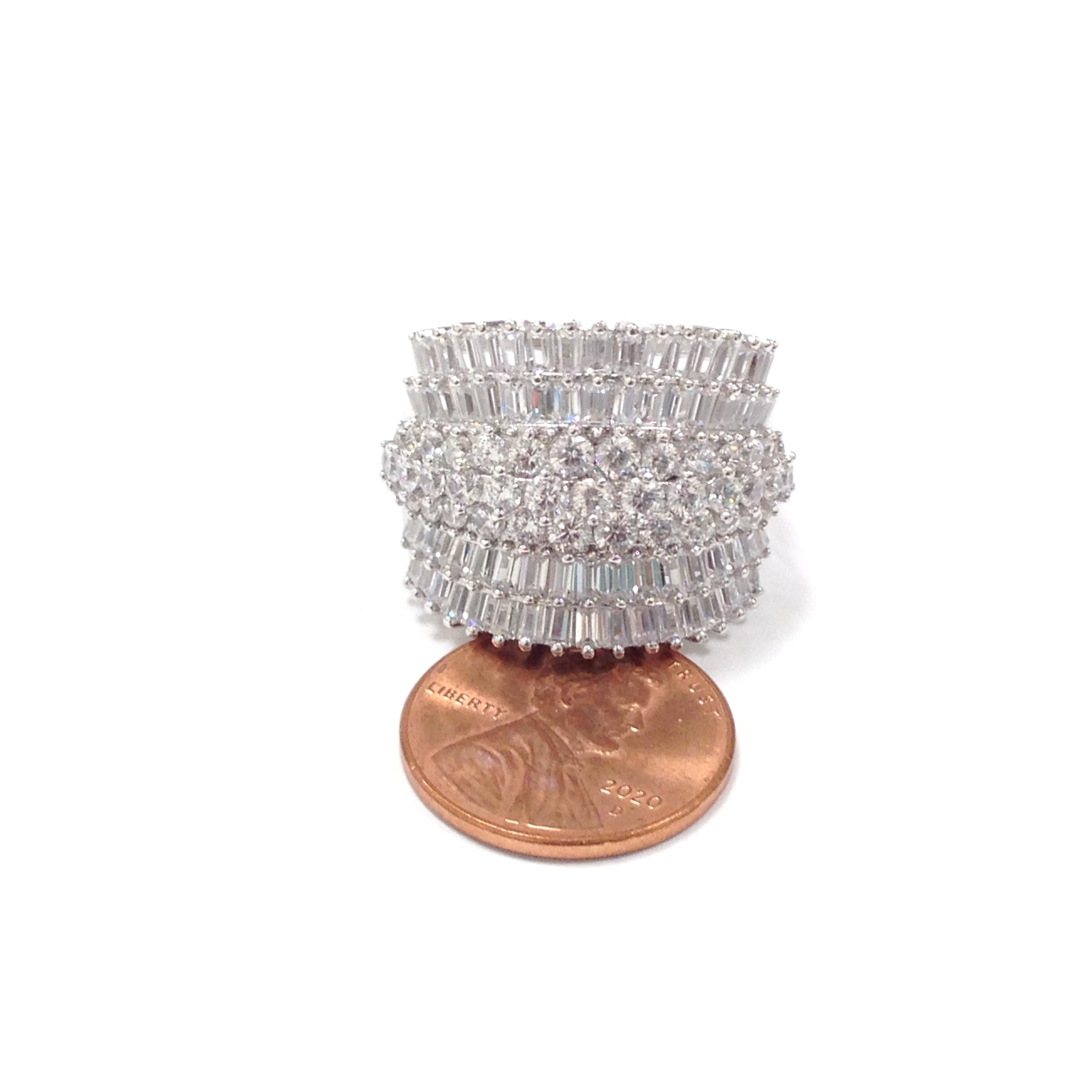 FZN Fuzion Creations Sterling Silver Clear CZ Wide Band Ring Size 8.75 Jewelry