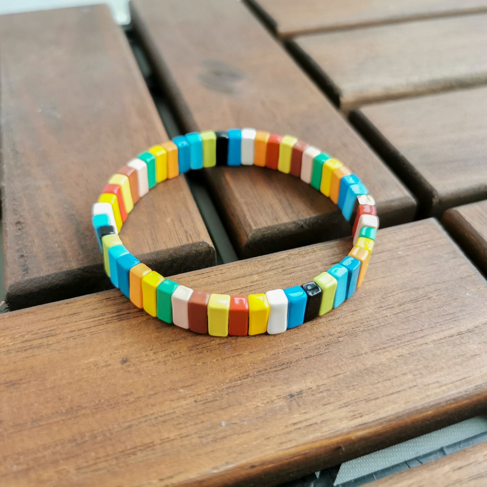 Roxanne Assoulin Rainbow Brite Bit X Bit Gold Enamel Stretch Bracelet Colorful
