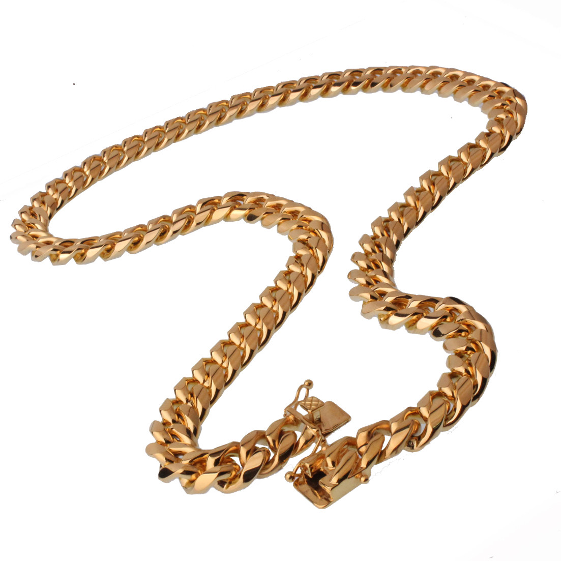 16mm30in Men Cuban Miami Link Bracelet Chain Set 14k Gold Plated StainlessSteel