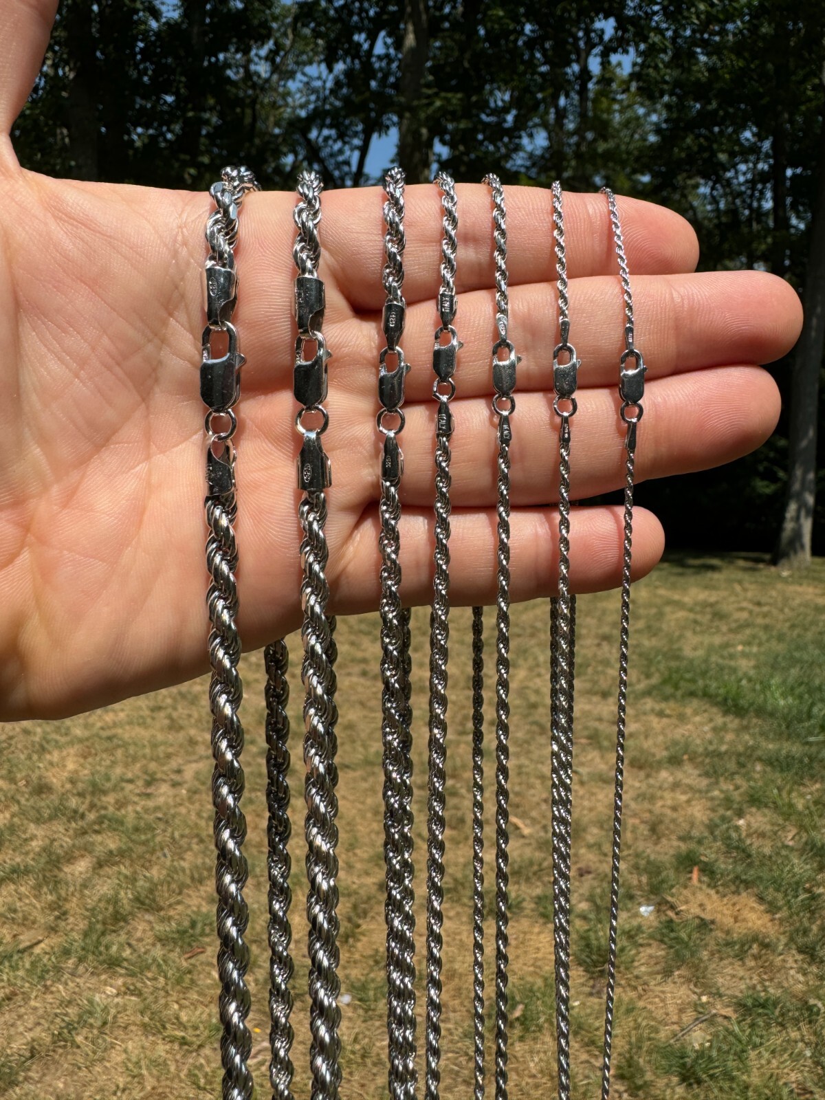 Real Solid 925 Silver W. Rhodium Finish Rope Chain 1.5-6mm Necklace Mens Ladies