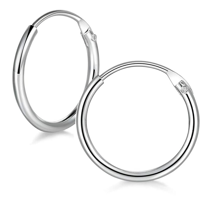 Continuous Mini Hoop Earrings 8mm 10mm 12mm 14mm 16mm Sterling Silver 925 Pair