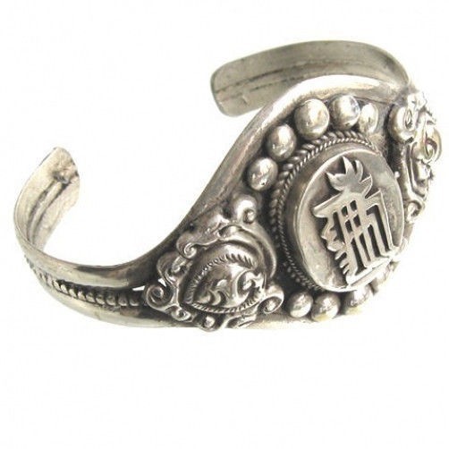 Huge Nepal Dotted Weaving Carved Kalachakra 2 Big Sacred Dorje Cuff Bracelet