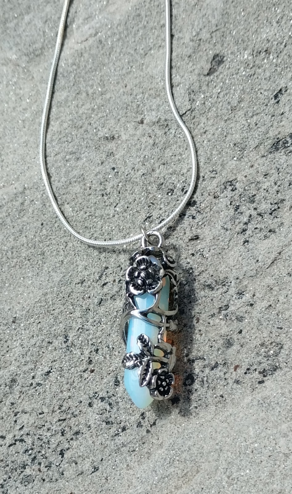 Moonstone Flower Wrapped Pendant Necklace