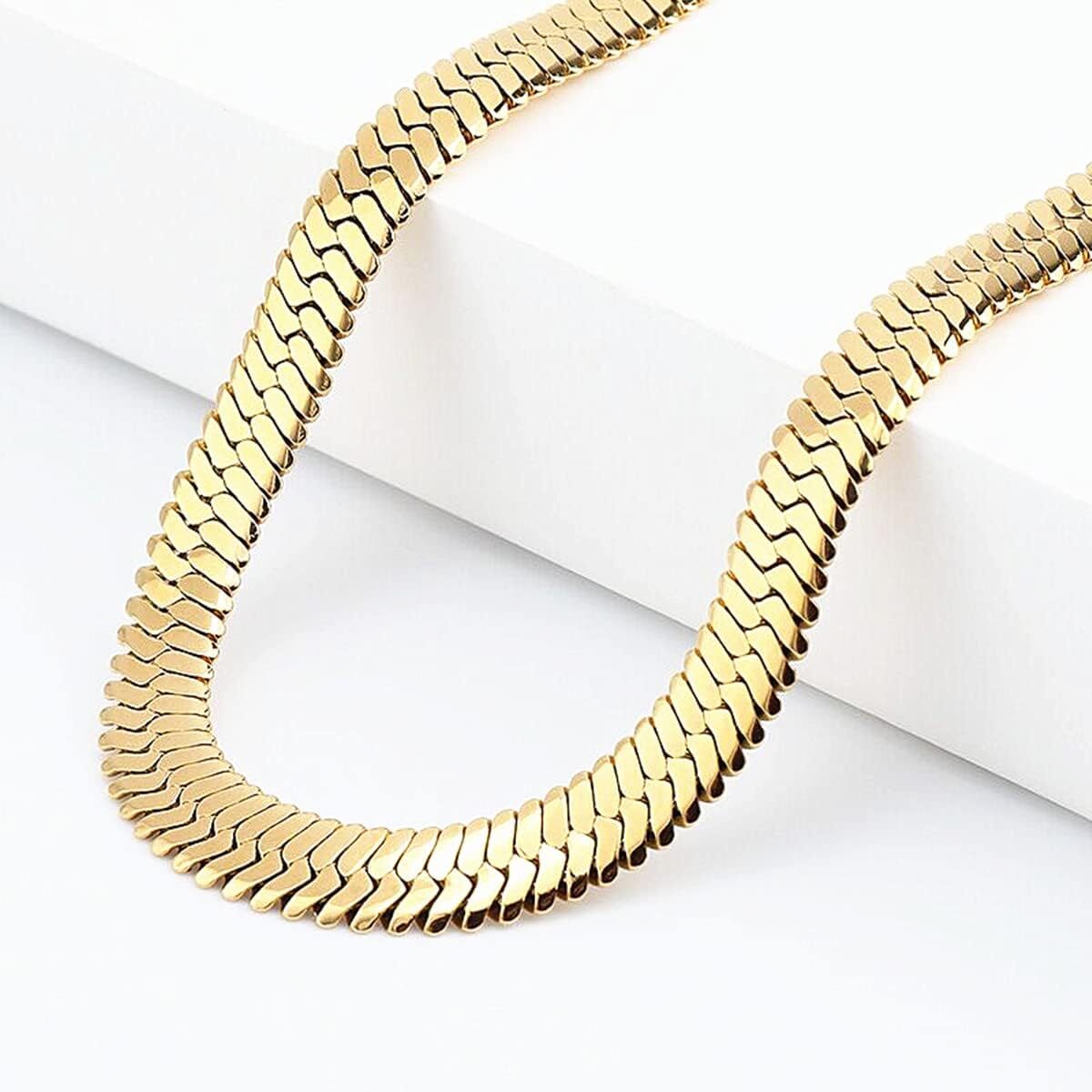 Gold Tone Clavicle Chain Flat Snake Bone Herringbone Choker Neck Necklace Chain