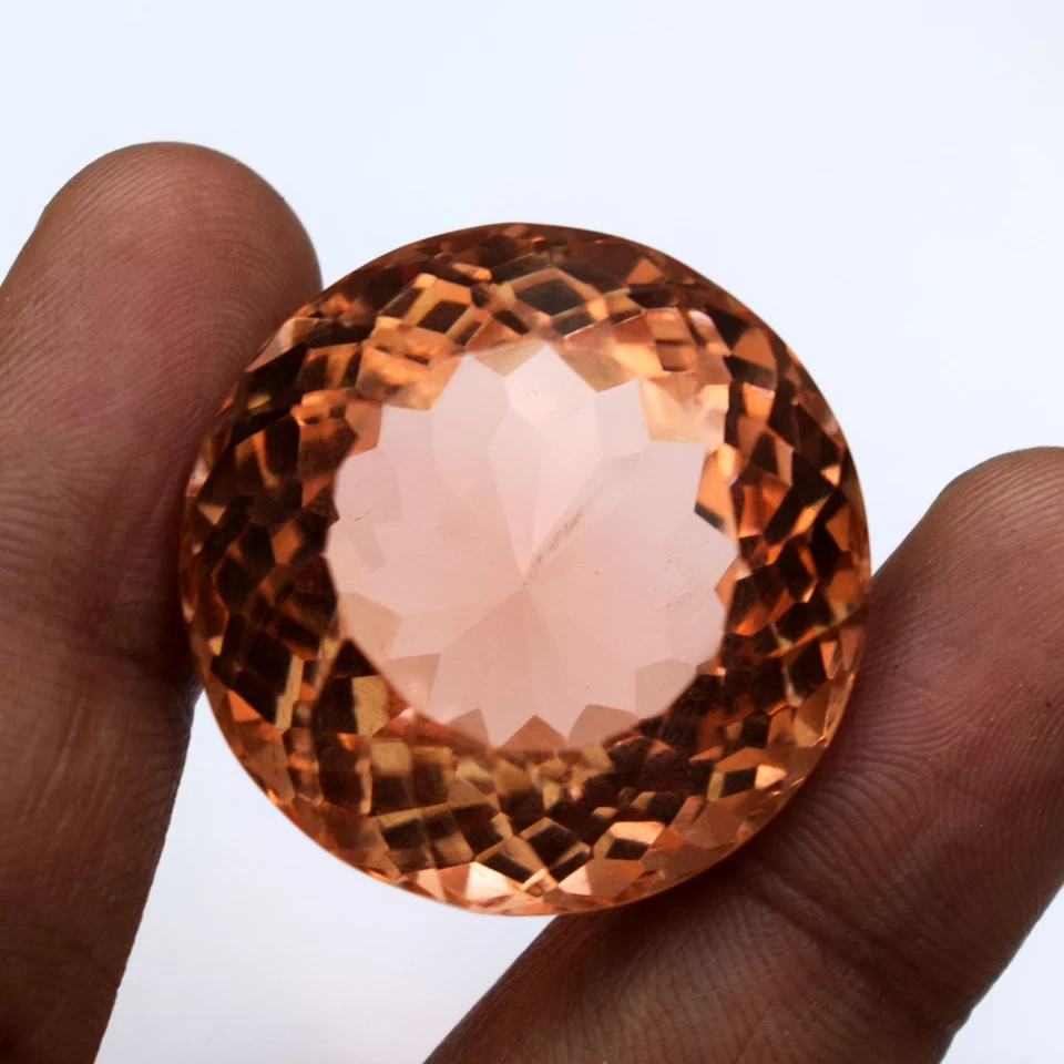 129.05 Carat Flawless Peach Morganite Round Cut Certified Loose Gemstone