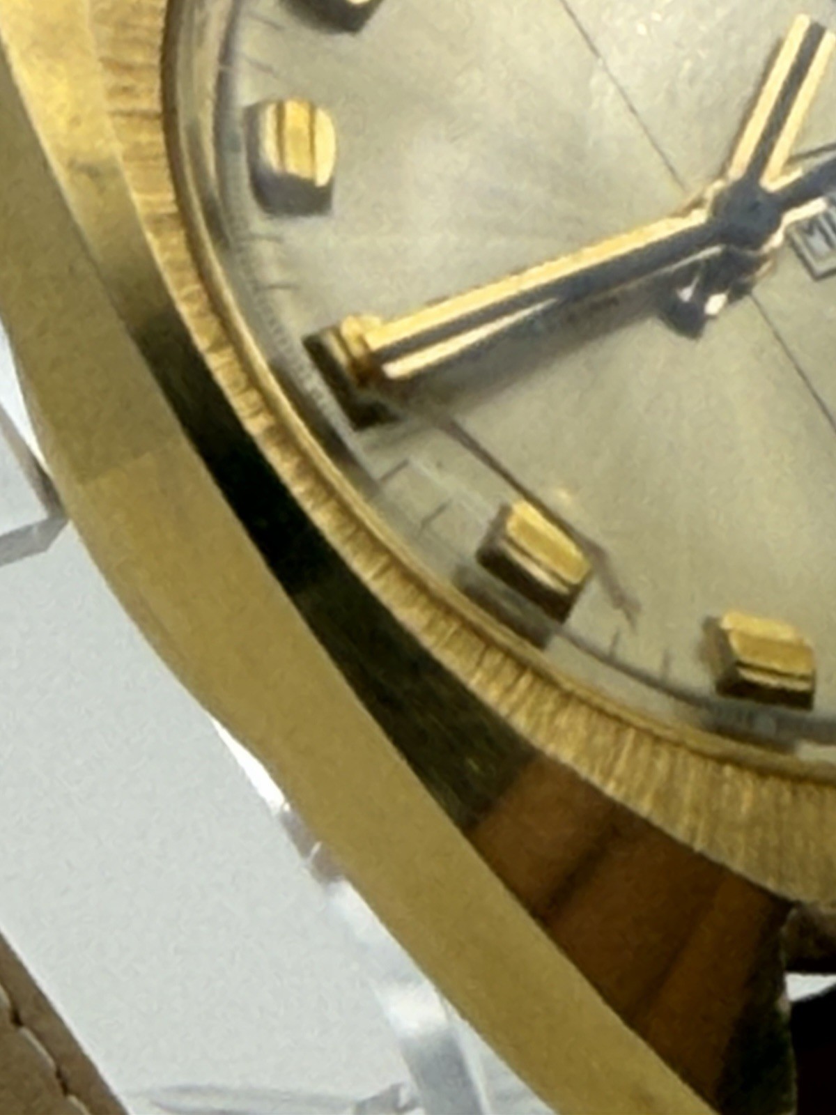 Vintage Timex Automatic Day Date Gold Dial Men’s Watch Brown Strap