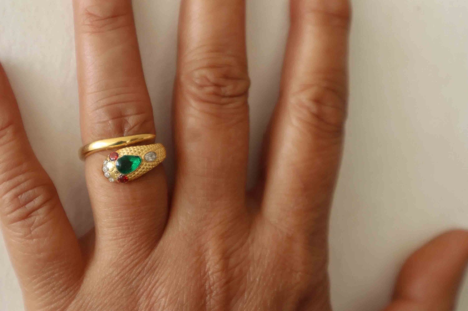 Queen Victoria Gold Vermeil Serpent Snake Ring with Lab Created Sapphire