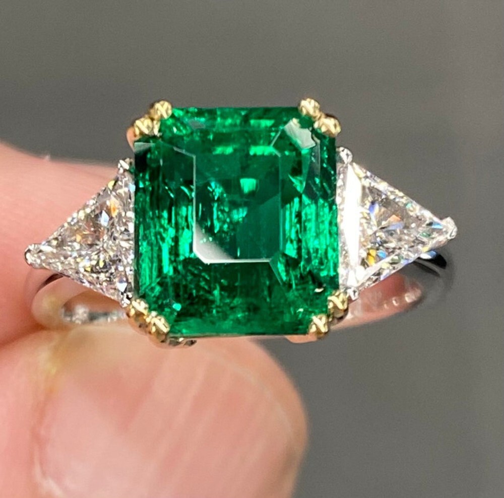 14k White Gold Ring 5.01 Ct Certified Lab Created Green Emerald Diamond Size 5 6