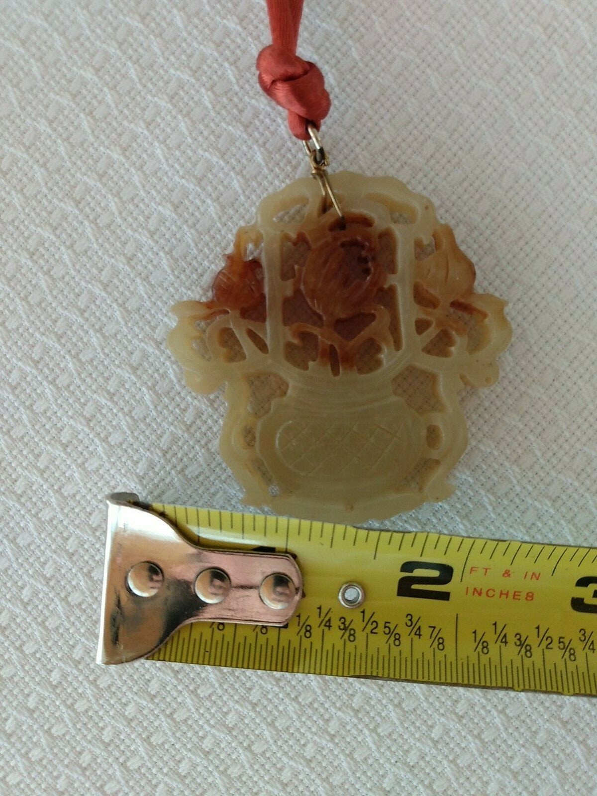 2 Estate Carved Green & Orange/Tan Fine Jade Floral Large Pendant Cord Necklaces