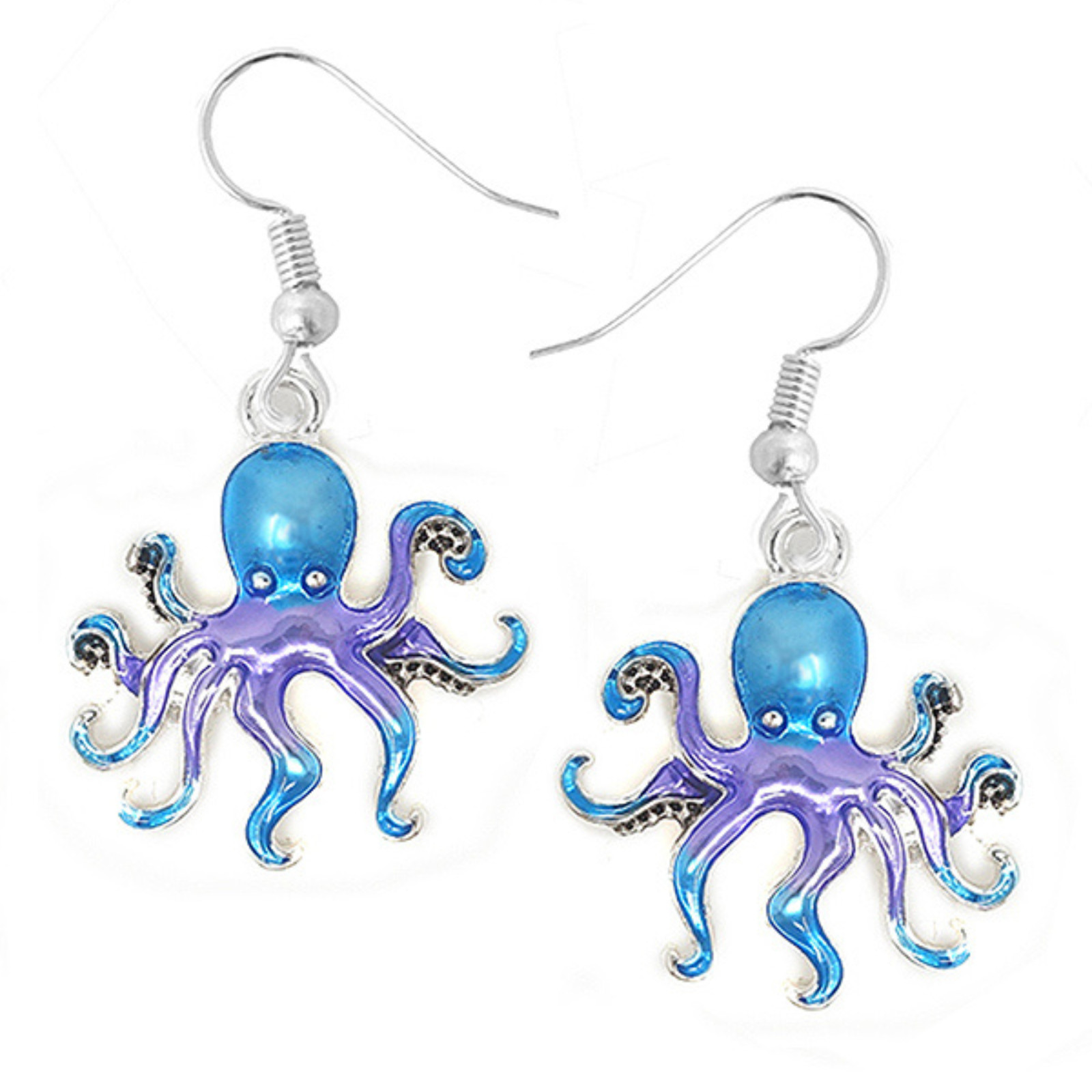Blue Octopus Dangle Earrings Sterling Silver