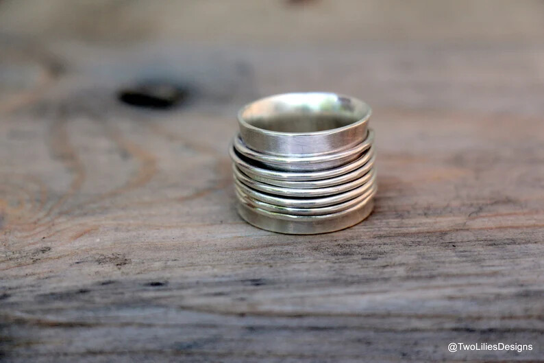 925 Sterling Silver Band &Spinner Meditation Ring Handmade Ring All size-D-83