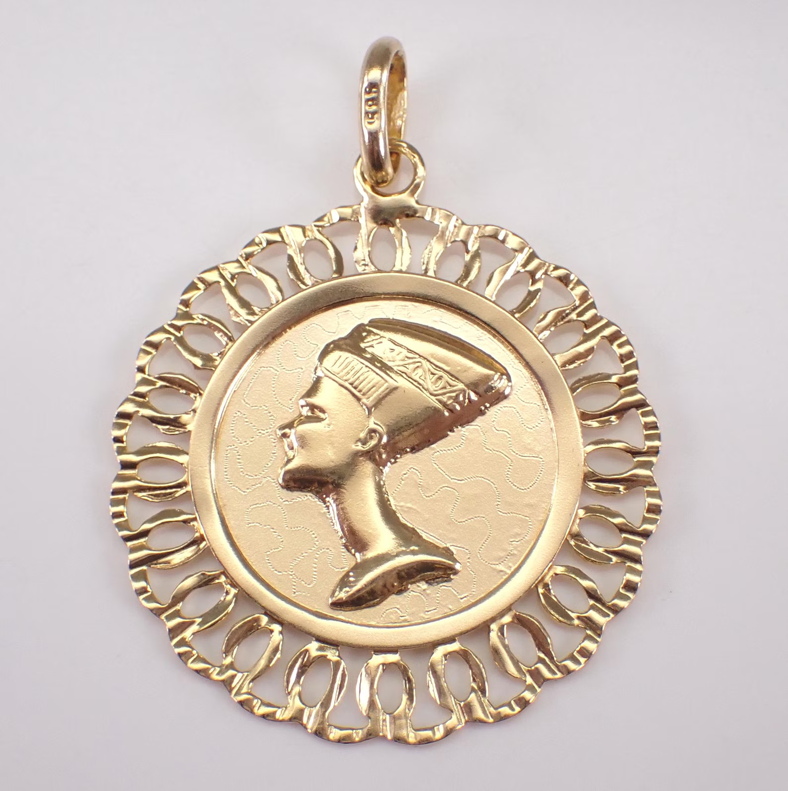 Nefertiti Charm No Stone Egyptian Cleopatra Pendant 14K Yellow Gold Plated.