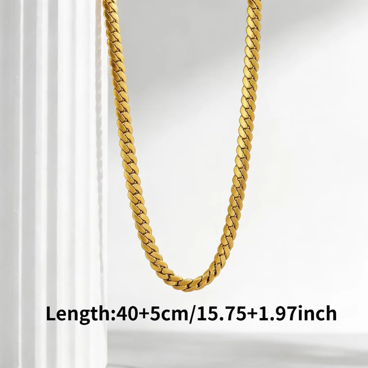 Trendy Hip-Hop Cuban Chain Necklace for Men and Women, Stainless Steel, Fade-Res
