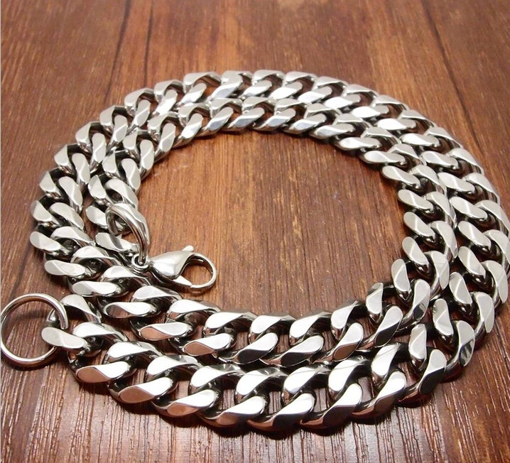 8″-40″ Top 316L Stainless Steel Heavy Link Silver Curb Cuban Chain Men Necklace