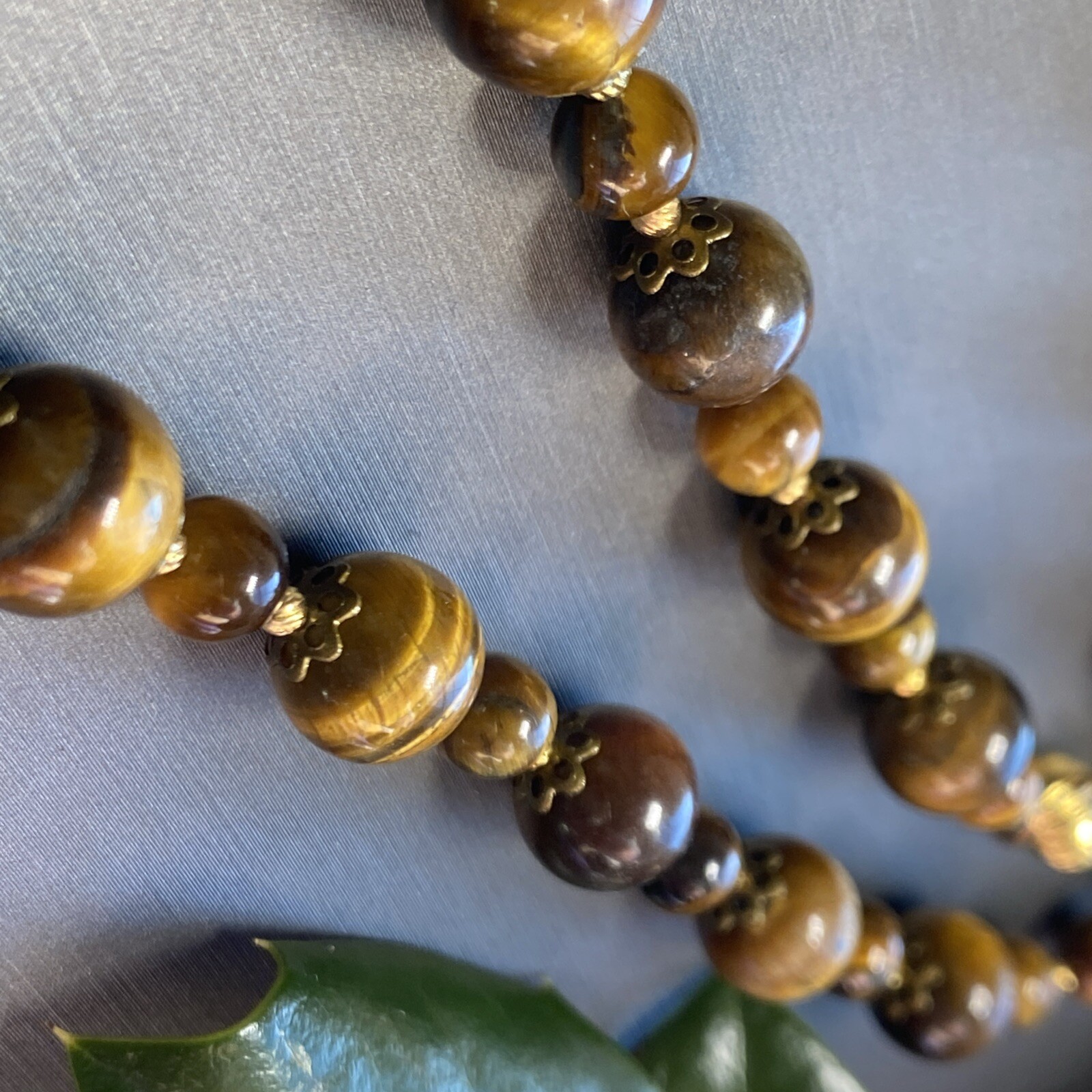 Vintage Tigers Eye Necklace Estate Fine Jewelry Pre-Owned Floral Filigree 25″
