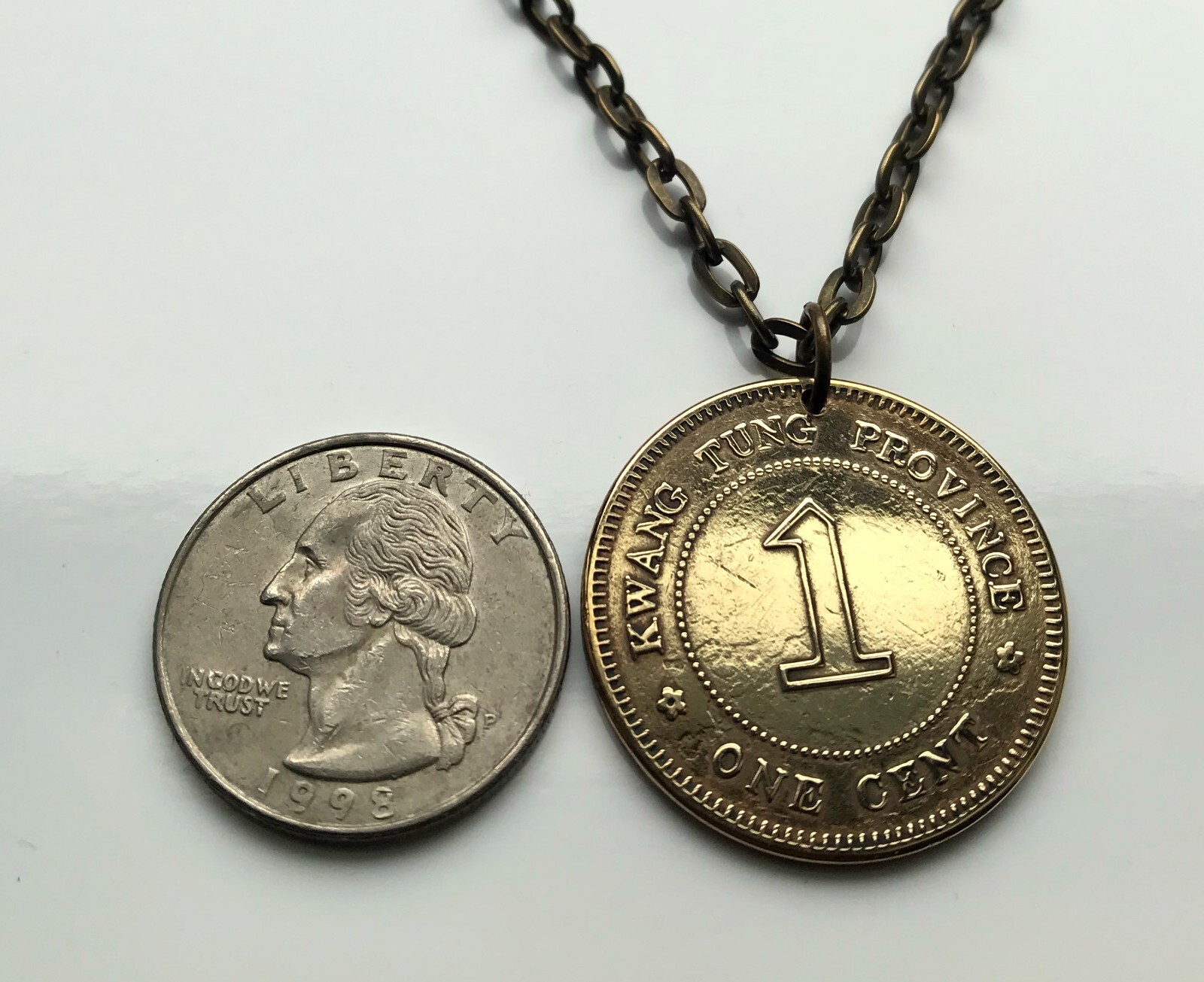 1918 China 1 Fen coin pendant Kwangtung Guangdong Guangzhou Shenzhen n003484