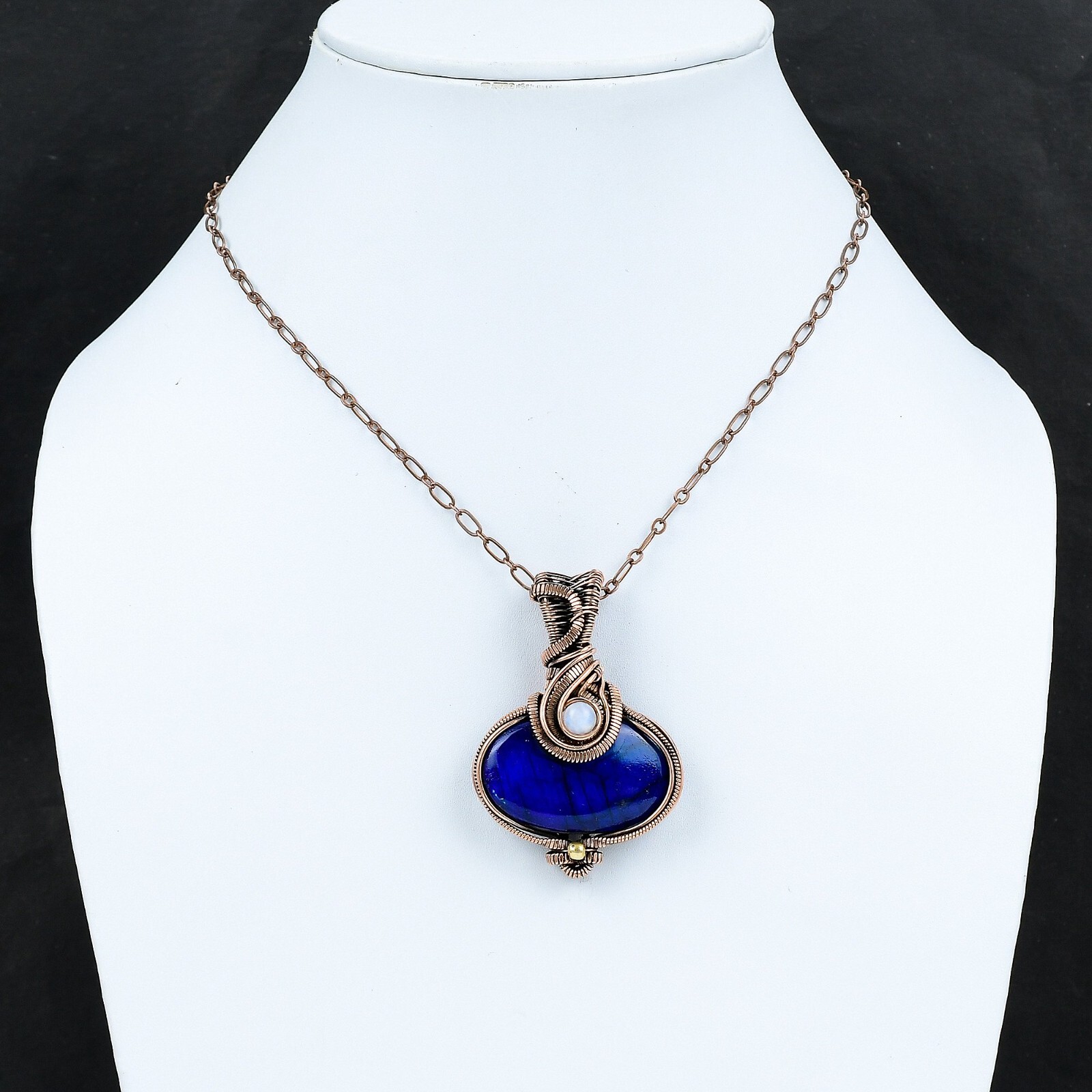Blue Fire Labradorite Copper Gift For Briedsmaid Wire Wrapped Pendant 2.24″