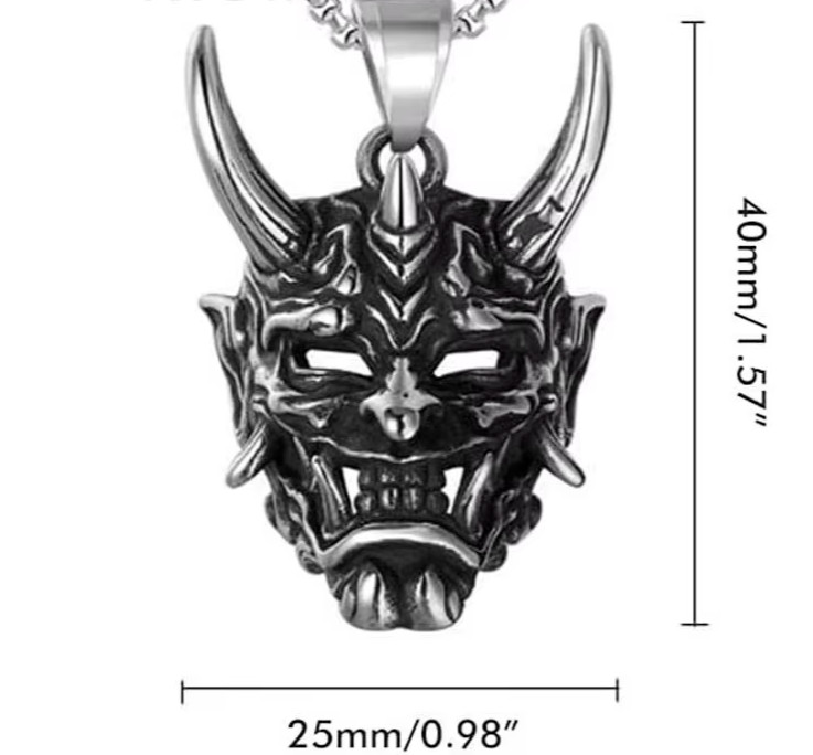 Men’s Stainless Steel Evil Demon Skull Pendant Box Chain Punk Necklace 5-1