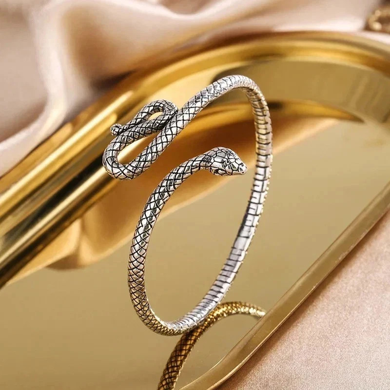 Women Bracelet Retro Snake Punk Elegant 925 Sterling Silver Cuff Vintage Bangle