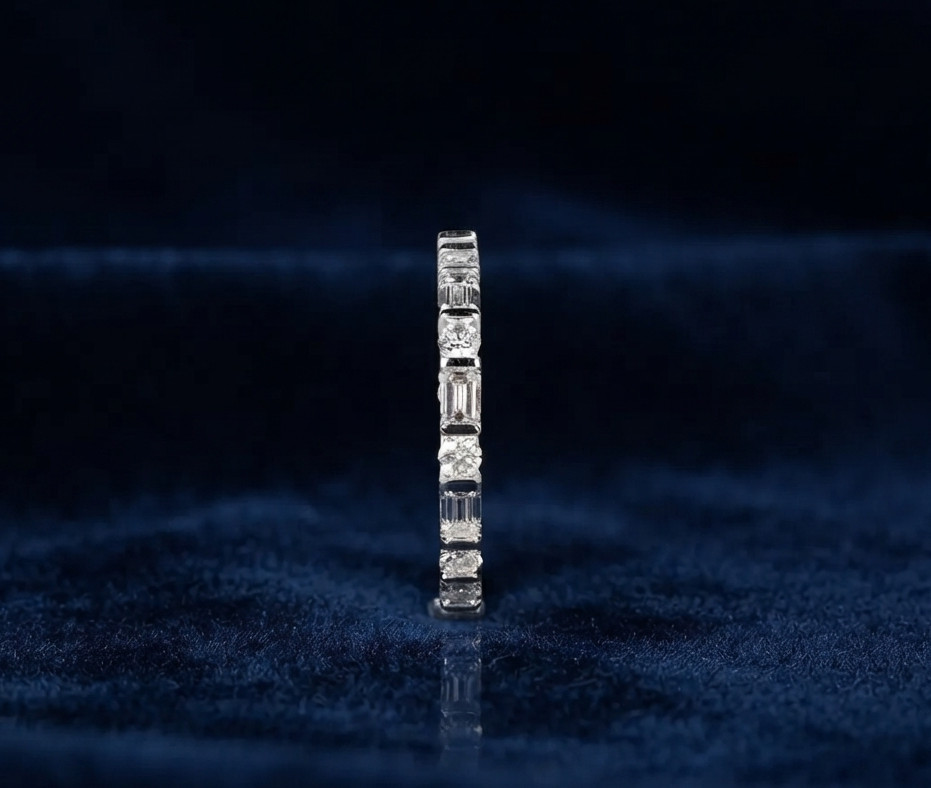 0.78 CT Baguette & Round Bar Set Moissanite Wedding Band 14K White Gold Plated