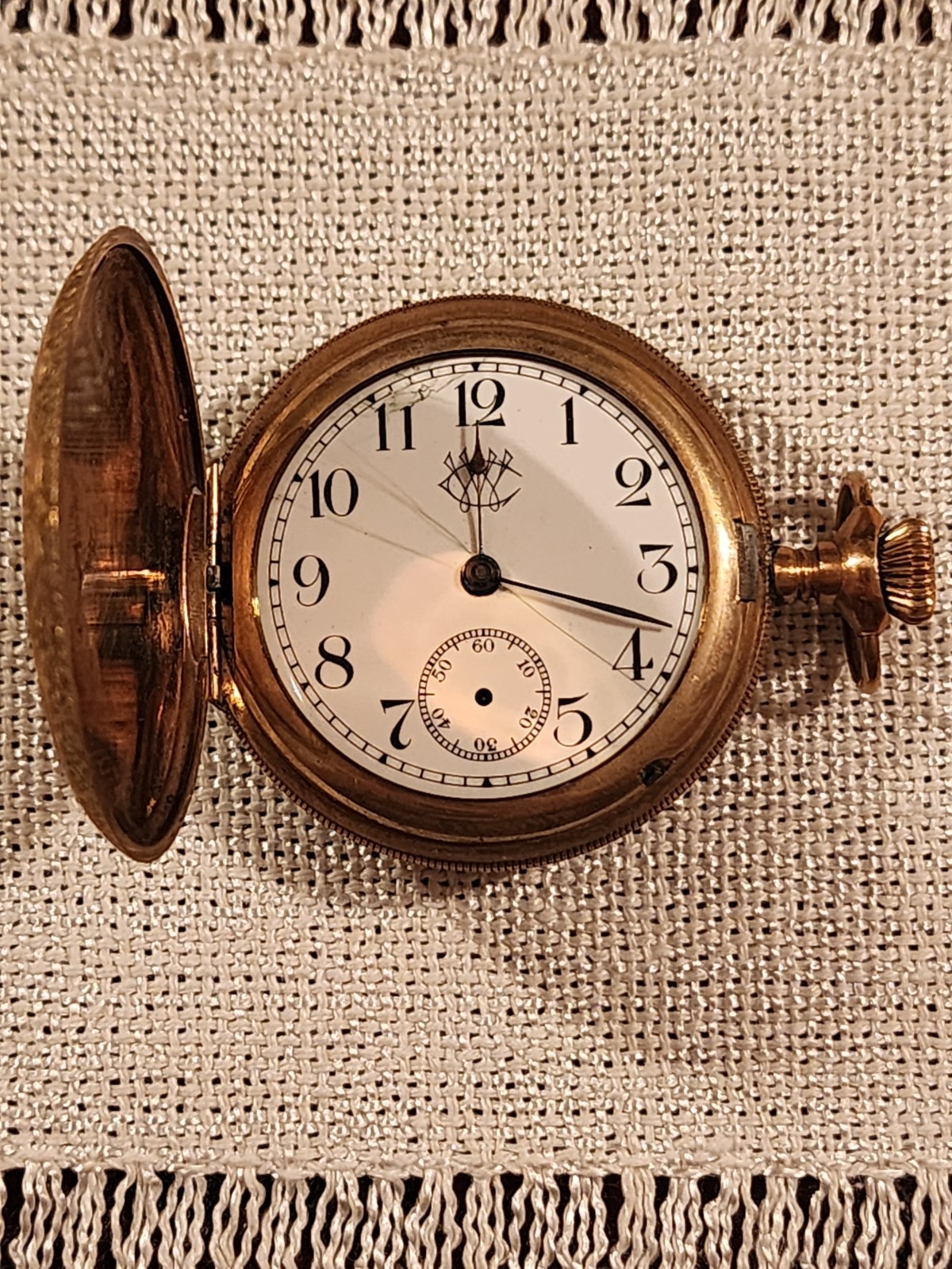 Antique Swiss Ladies Pocket Watch Gold Filled Hunter Case Bird Engraved WW