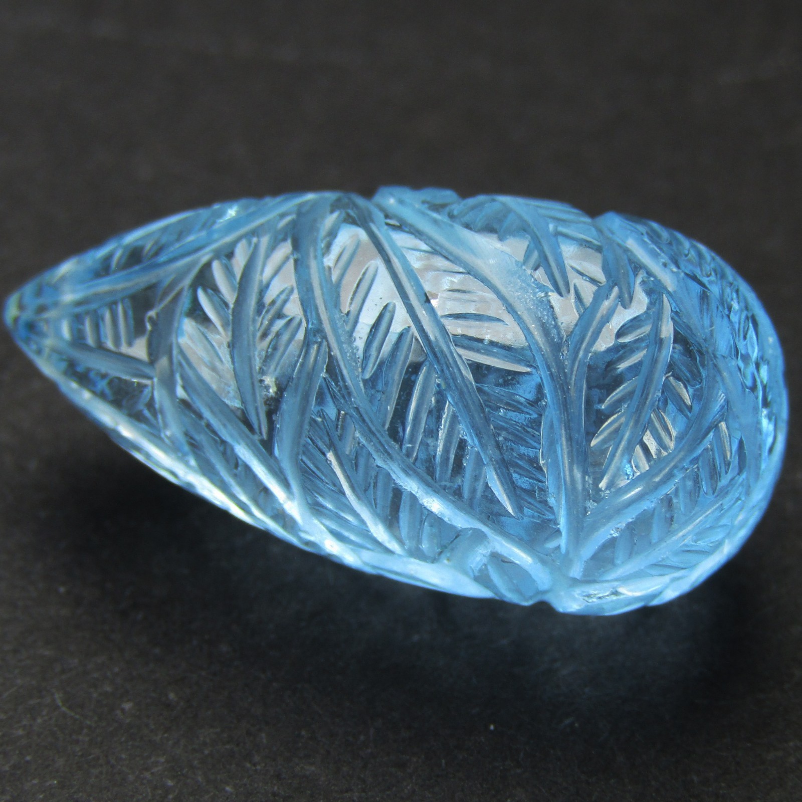 20.52Cts Artistic Carving Natural Swiss Blue Topaz Briolette Drop Gem With Hole