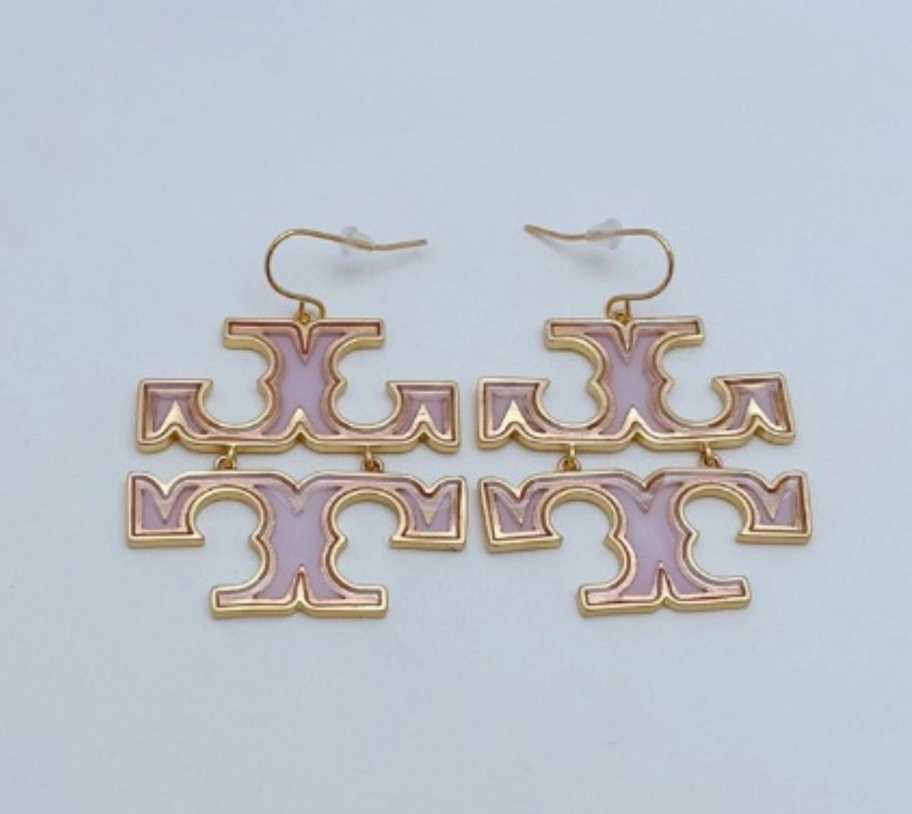 New Tory Pink Drop Large Earrings with Jewelry Pouch Size:5*3.7cm