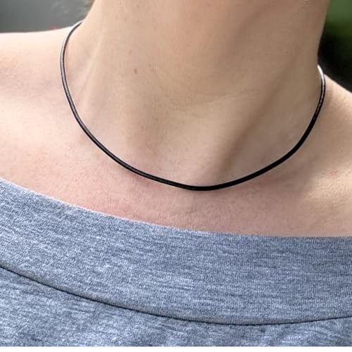 Loralyn Designs Black Leather Necklace (2mm) with Stainless Steel 18 Inch