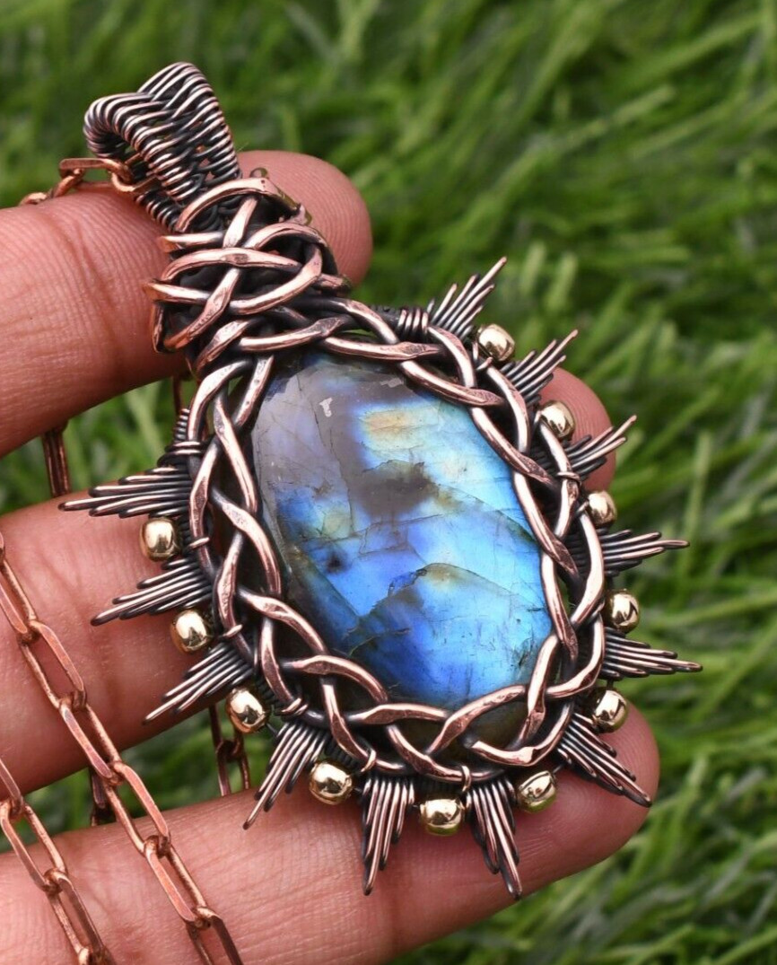Labradorite Gemstone Copper Wire Wrap Handmade Jewelry Pendant 2.28″