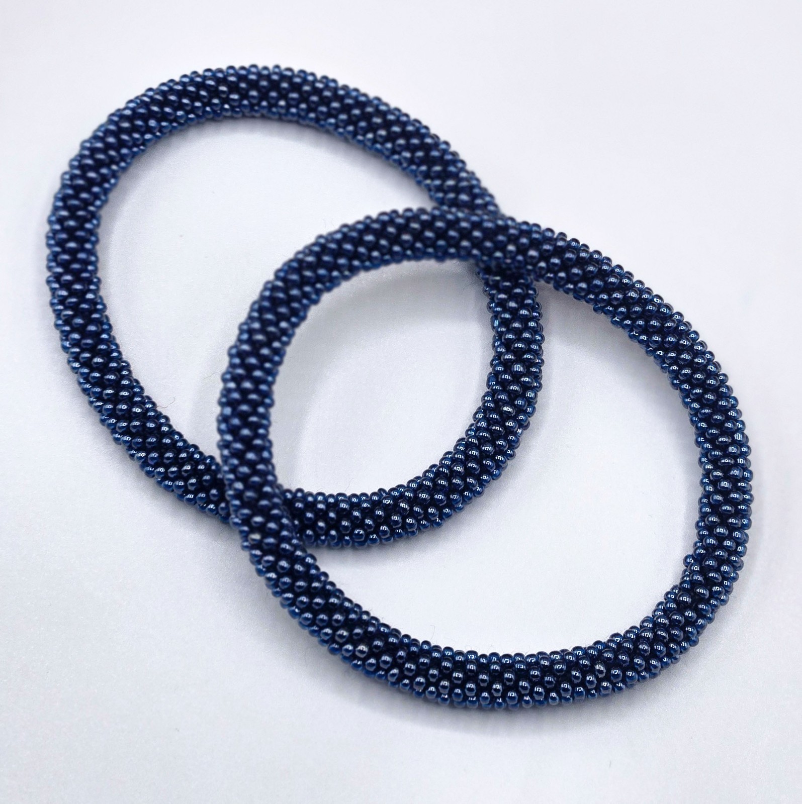 Set of 2 Handmade Beaded Bracelet Nepal Glass Bead Stackable Crochet Bracelets