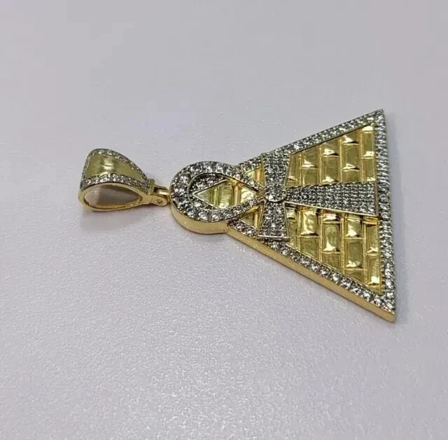2.50Ct Round Cut Real Moissanite Ankh Cross Charm Pendant 14K Yellow Gold Plated