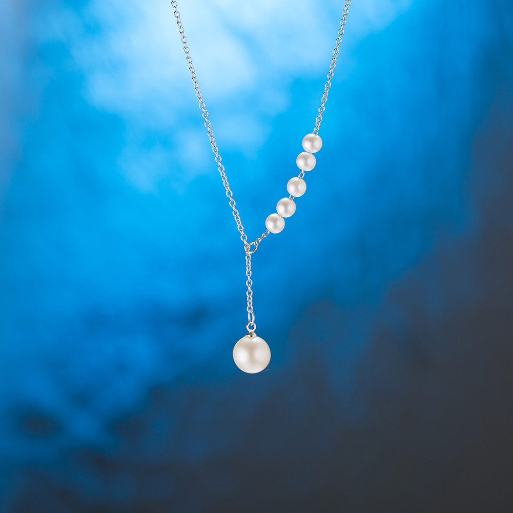 Chic Silver Plated White Pearl Woman Chain Wedding Necklace N-A551 Gift