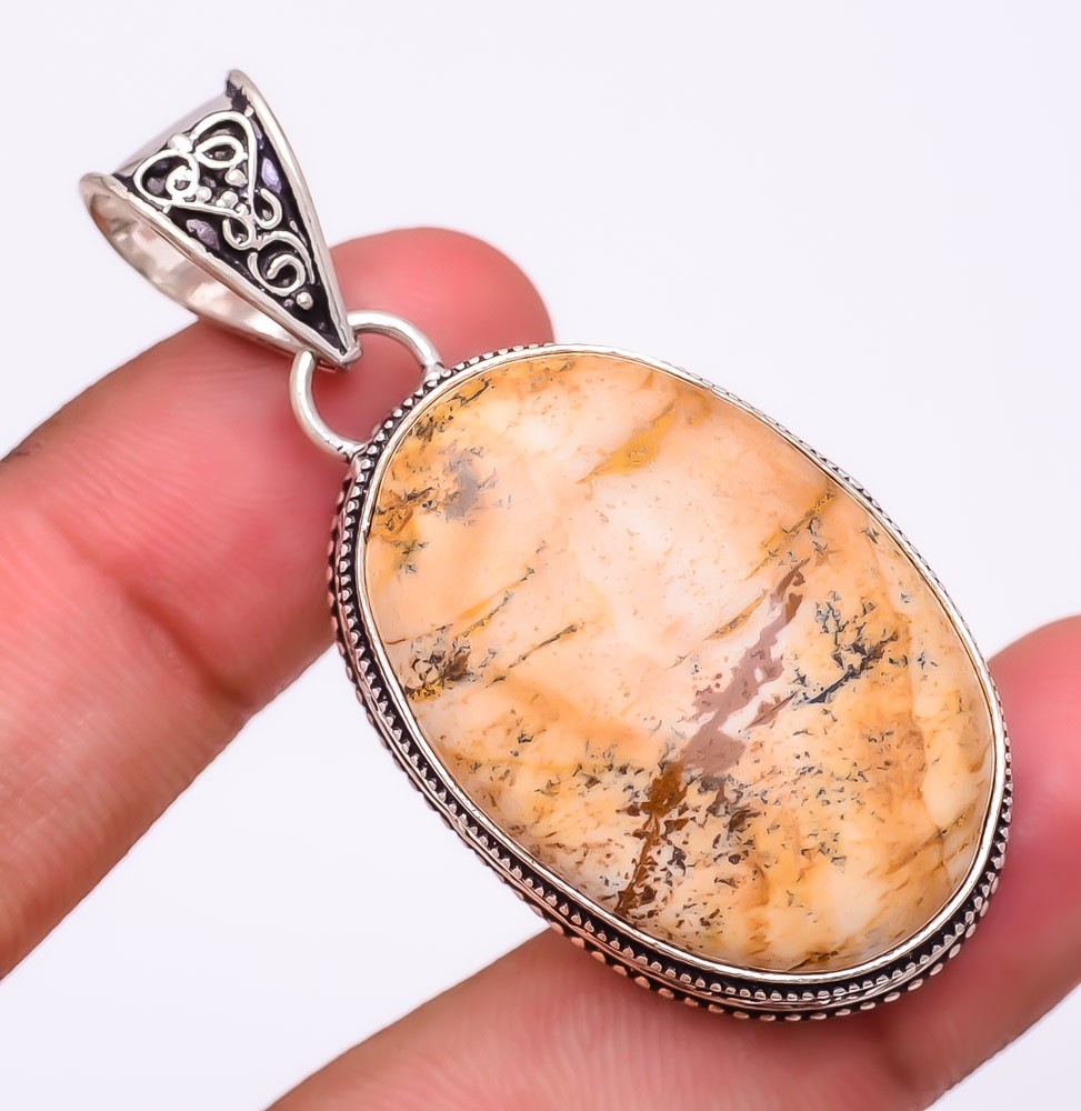 Natural Picture Jasper Gemstone 925 Silver Plated Jewelry Pendant 2.2″ M1563
