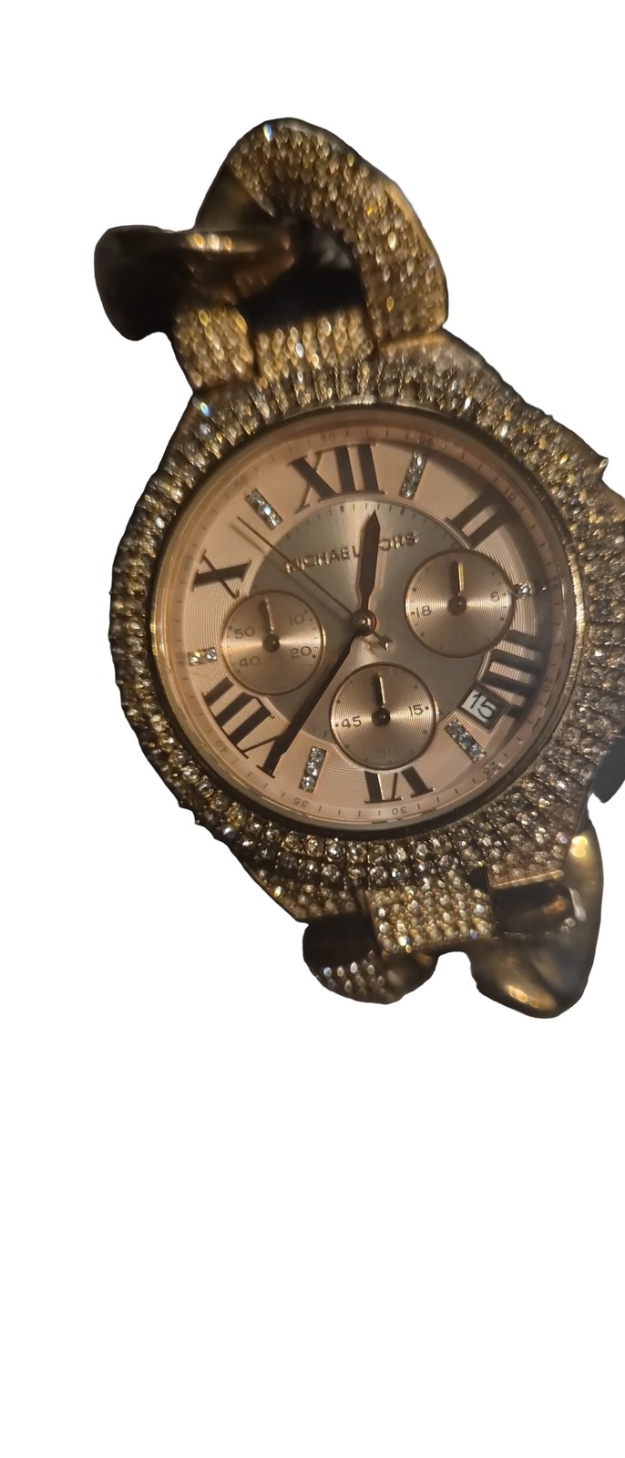 Michael Kors Gold Rose Gold Chronograph Pave Crystal Embellished Watch
