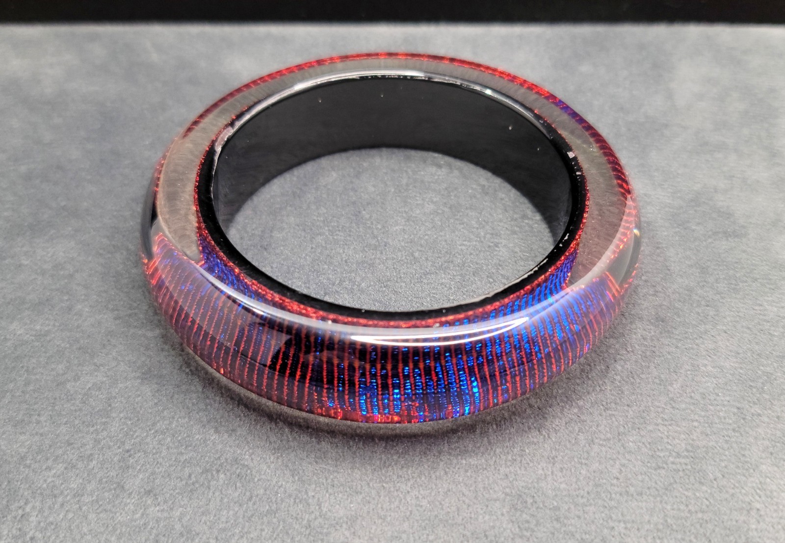 VTG 60s Pop Art Lucite Bracelet Red Blue Striped Foil Backed Chunky Bangle