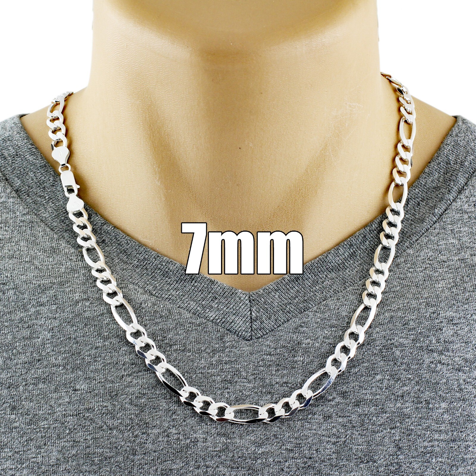 925 Sterling Silver Solid Heavy Figaro Chain Necklace-All Widths & Lengths-Italy