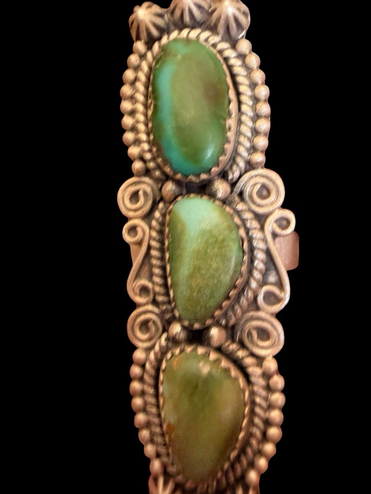 Beautiful Southwest Sterling Silver Triple Green Turquoise Ring See Description