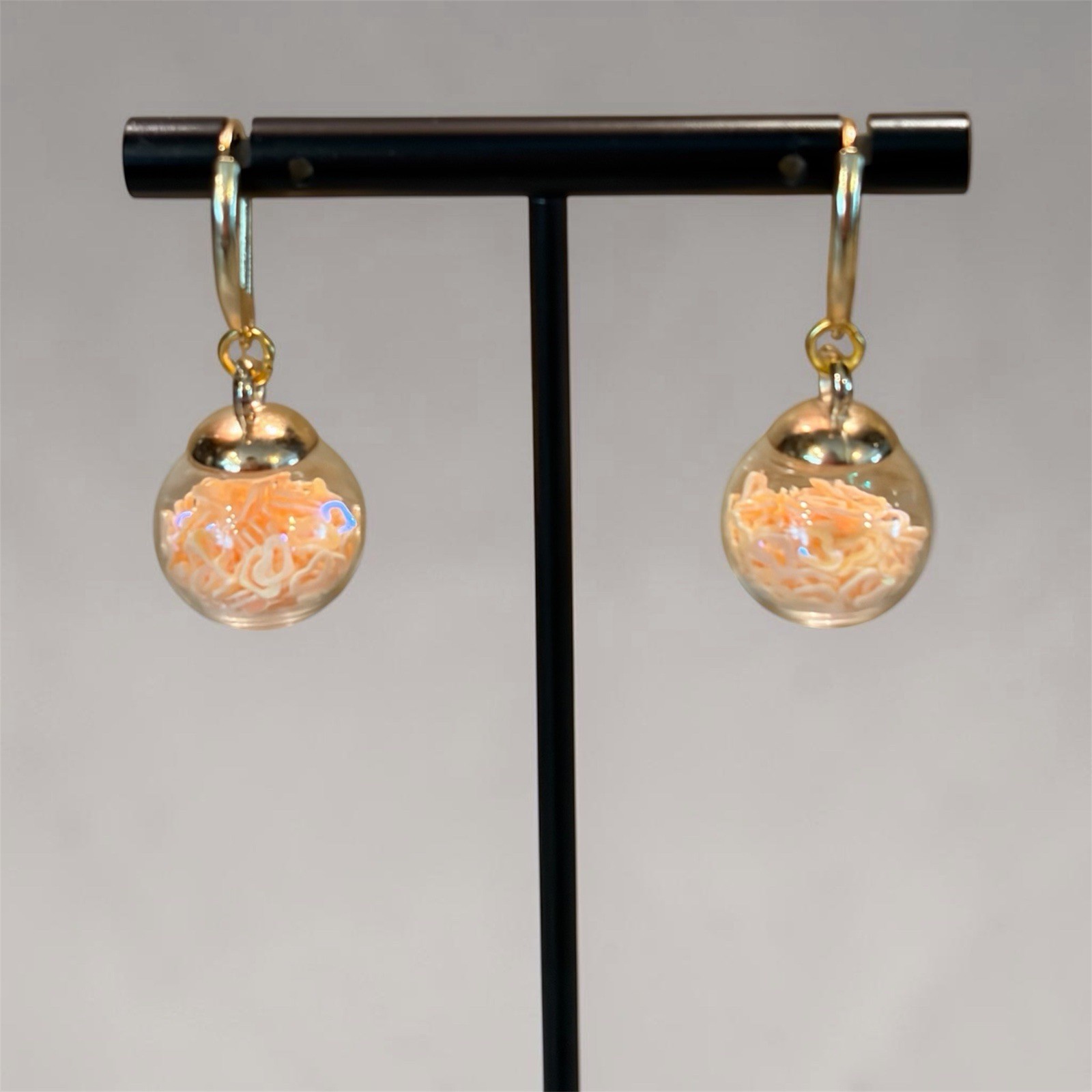 Handmade Stainless Steel Leverback Earring With Glass Globe Charm Yellow Hearts