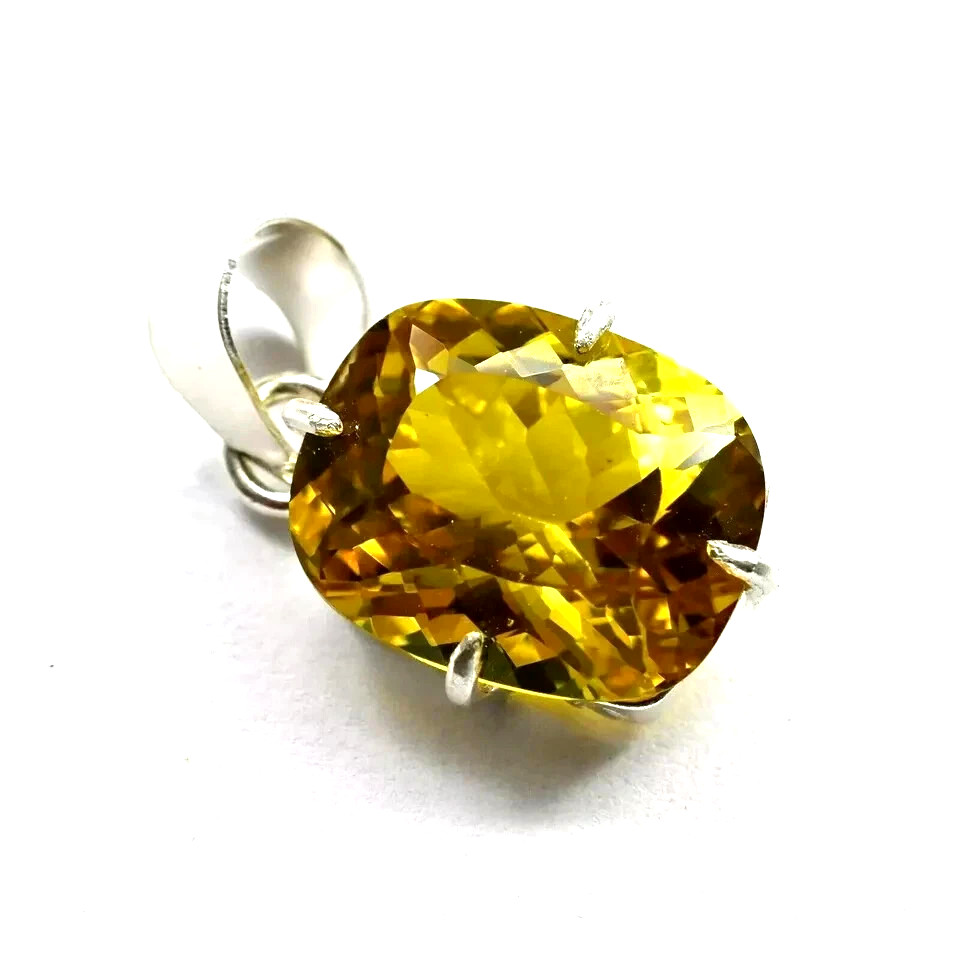 22 Ct Natural Yellow Sapphire Cushion Cut 925 Solid Silver Pendant Gemstone