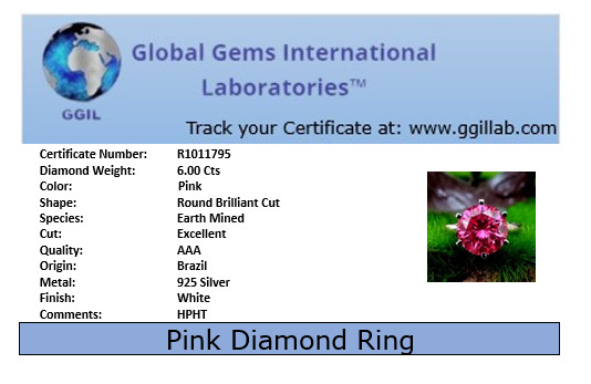 6 Ct Certified Pink Diamond Solitaire Ring- FREE Resize and Free Studs Offer