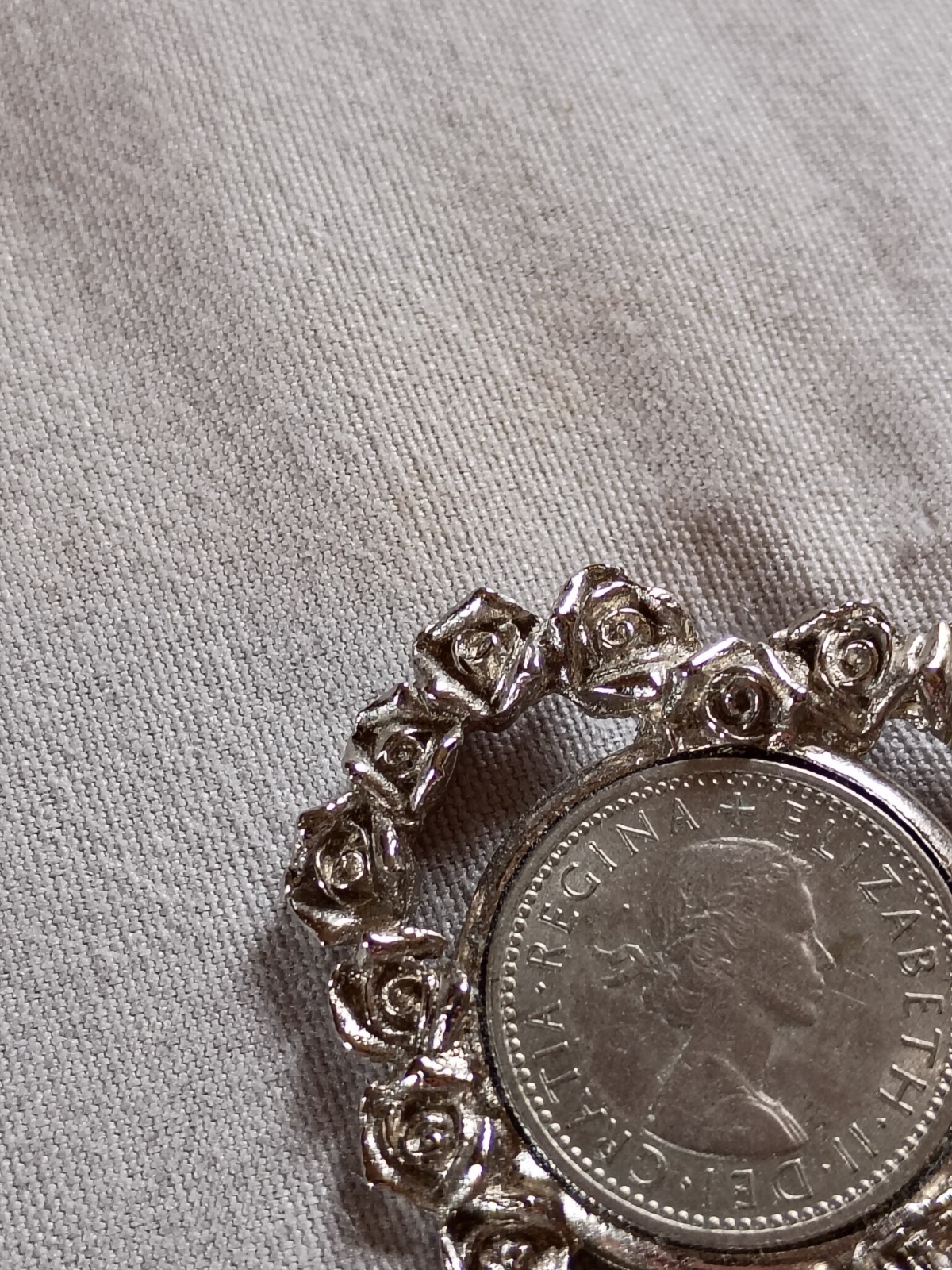 Vintage 1961 Great Britain Six Pence Coin Heart Pendant.