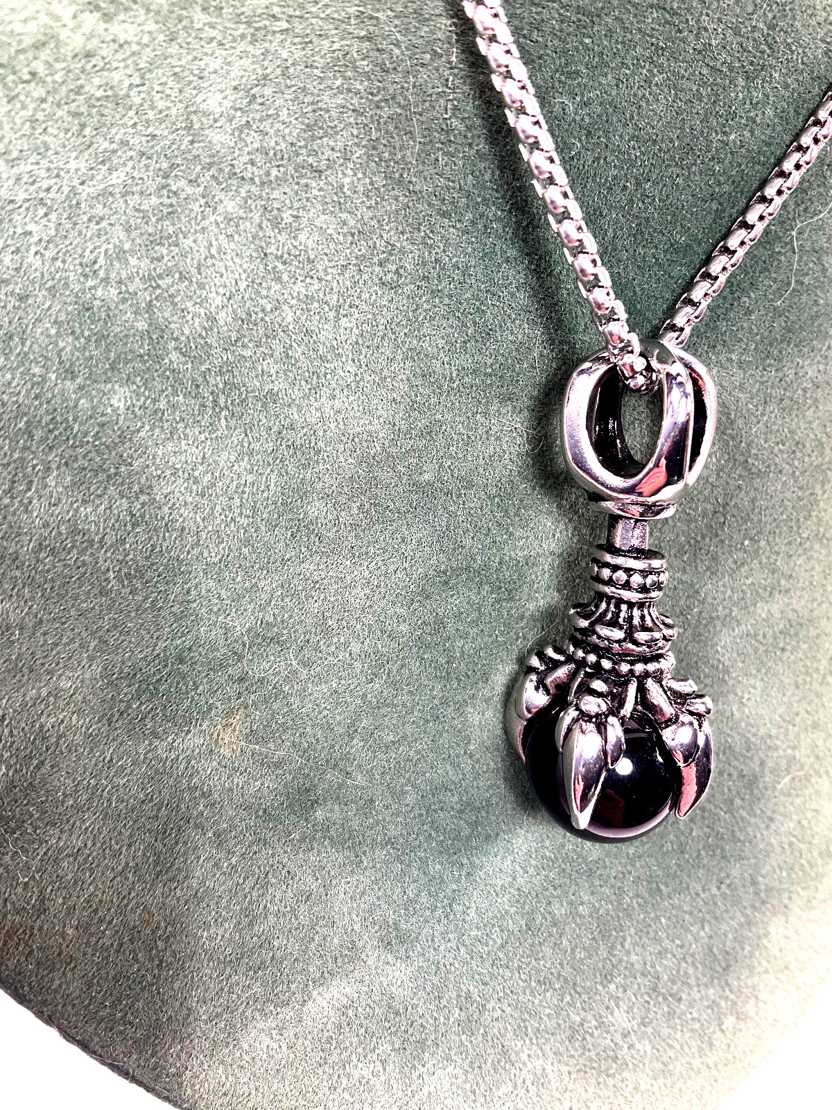 Ladies / Mens Gothic Claw Foot Black Gazing Ball / Orb Necklace