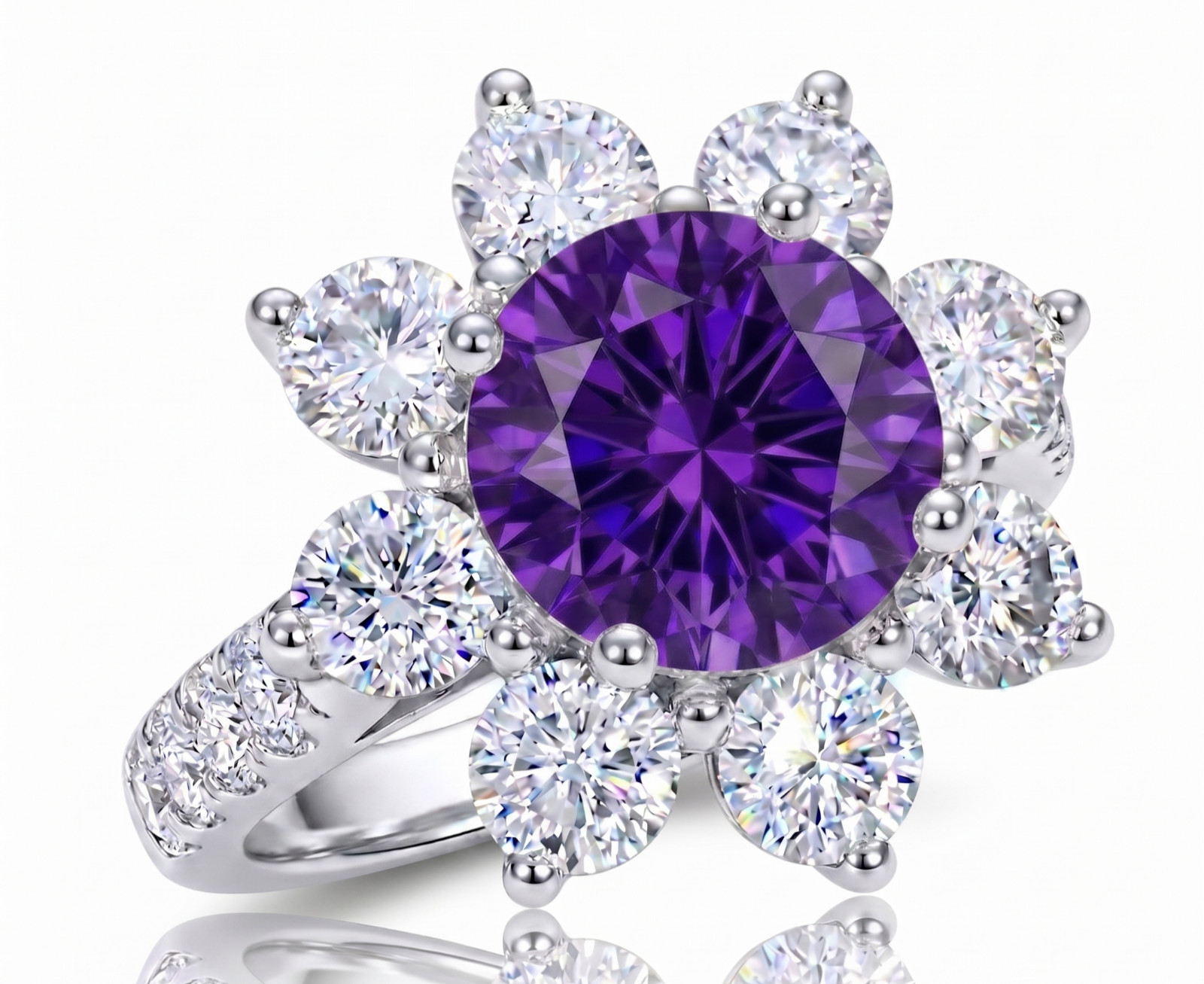 6.20 Ct Certified Round Cut Purple Natural Diamond Ring VVS1 White Gold Finish