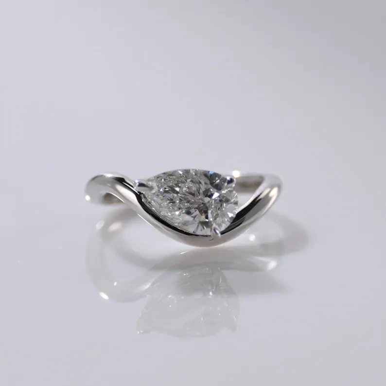 14K White Gold Pear Cut Lab Grown Diamond Solitaire Style Engagement Gift Ring
