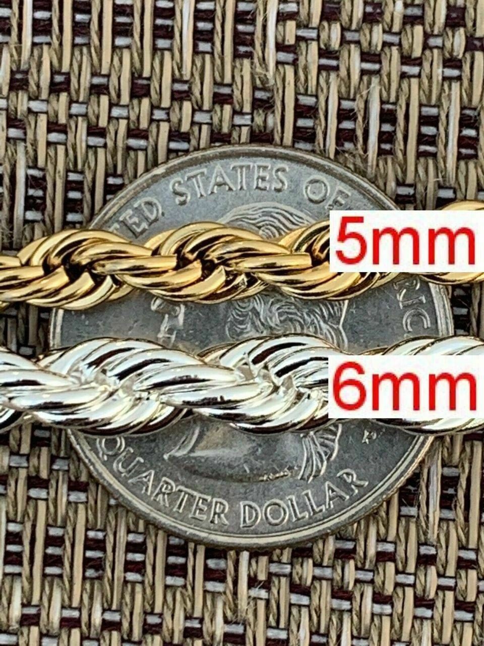 Rope Chain Yellow Rose Gold Plated Over Solid Stainless Steel – 2-6mm 18-30″
