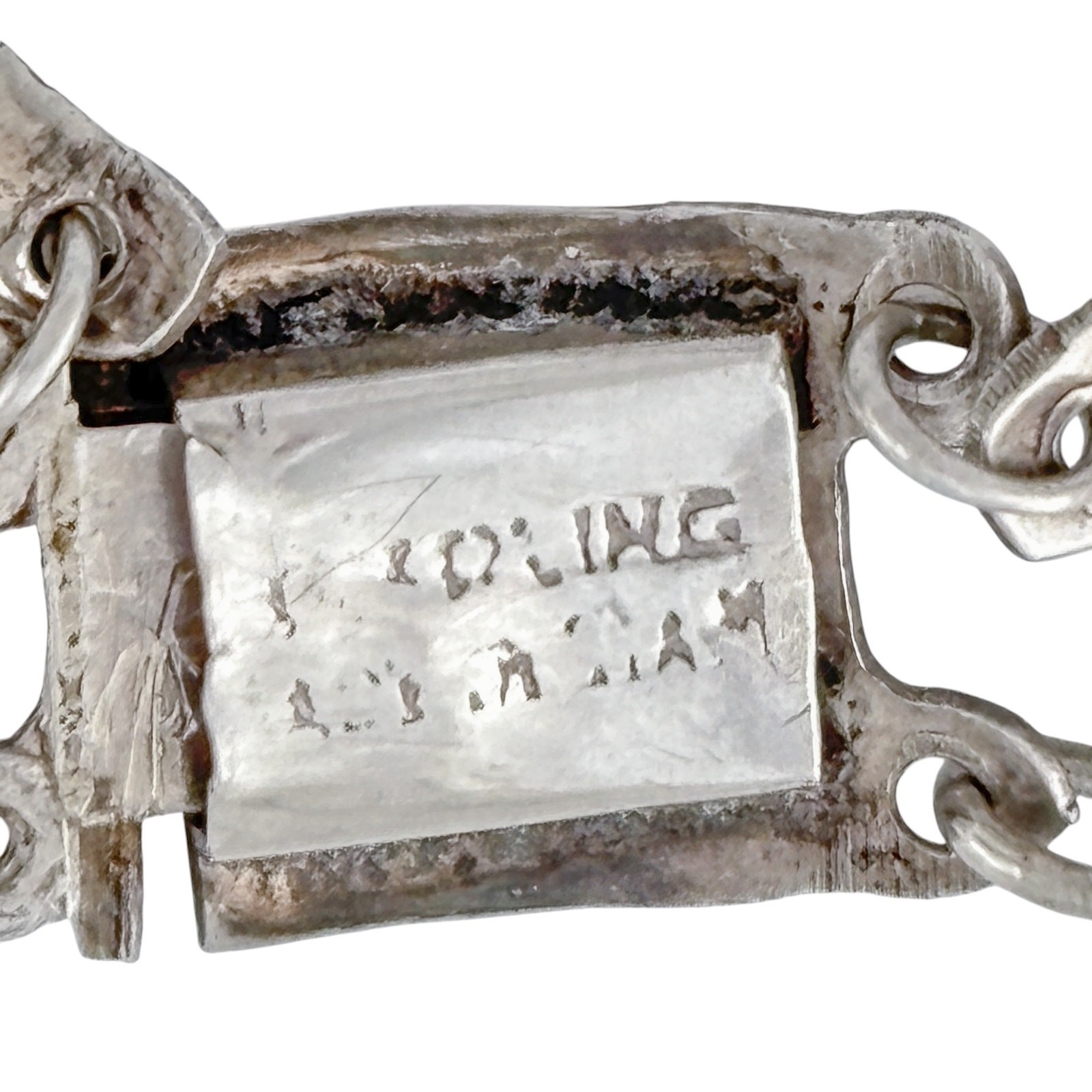 Vintage Sterling Silver 925 White Niello Siam Dancer Link Bracelet 7.25″